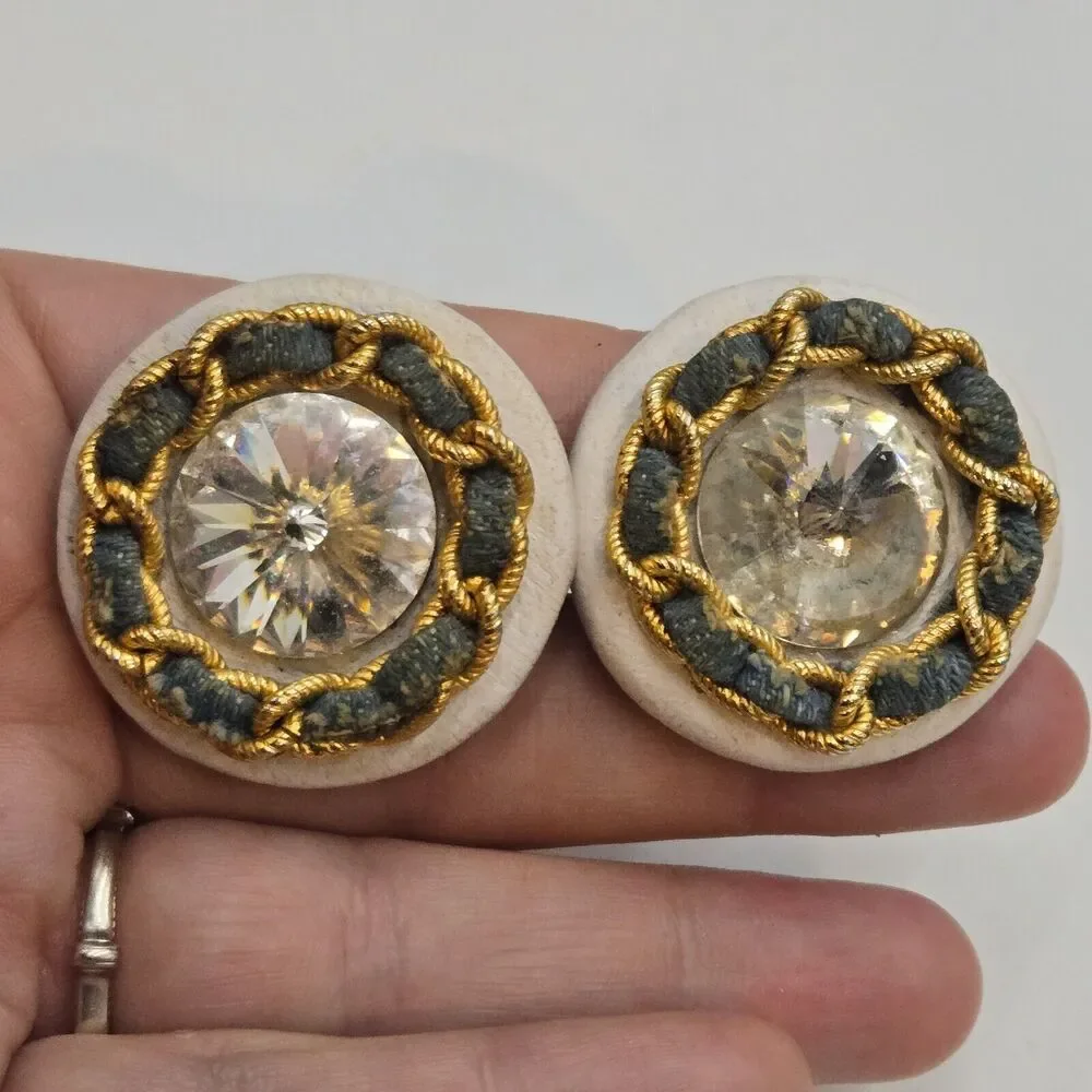 Vintage 1980s Retro Handmade Leather Rilvoli Clip Earrings Glam Rock Rockabilly